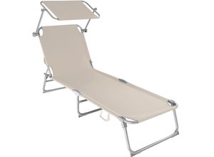 4260182874363 - tectake® - Liege mit Schiebedach - Klappbare Gartenliege - 4-fach verstellbare Rückenlehne - Beige