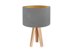 4260183477259 - Kiom - Tischleuchte Tischlampe Jalua t Velours grey & gold mit Dreibein aus Holz h 47cm 10753 - grau   gold