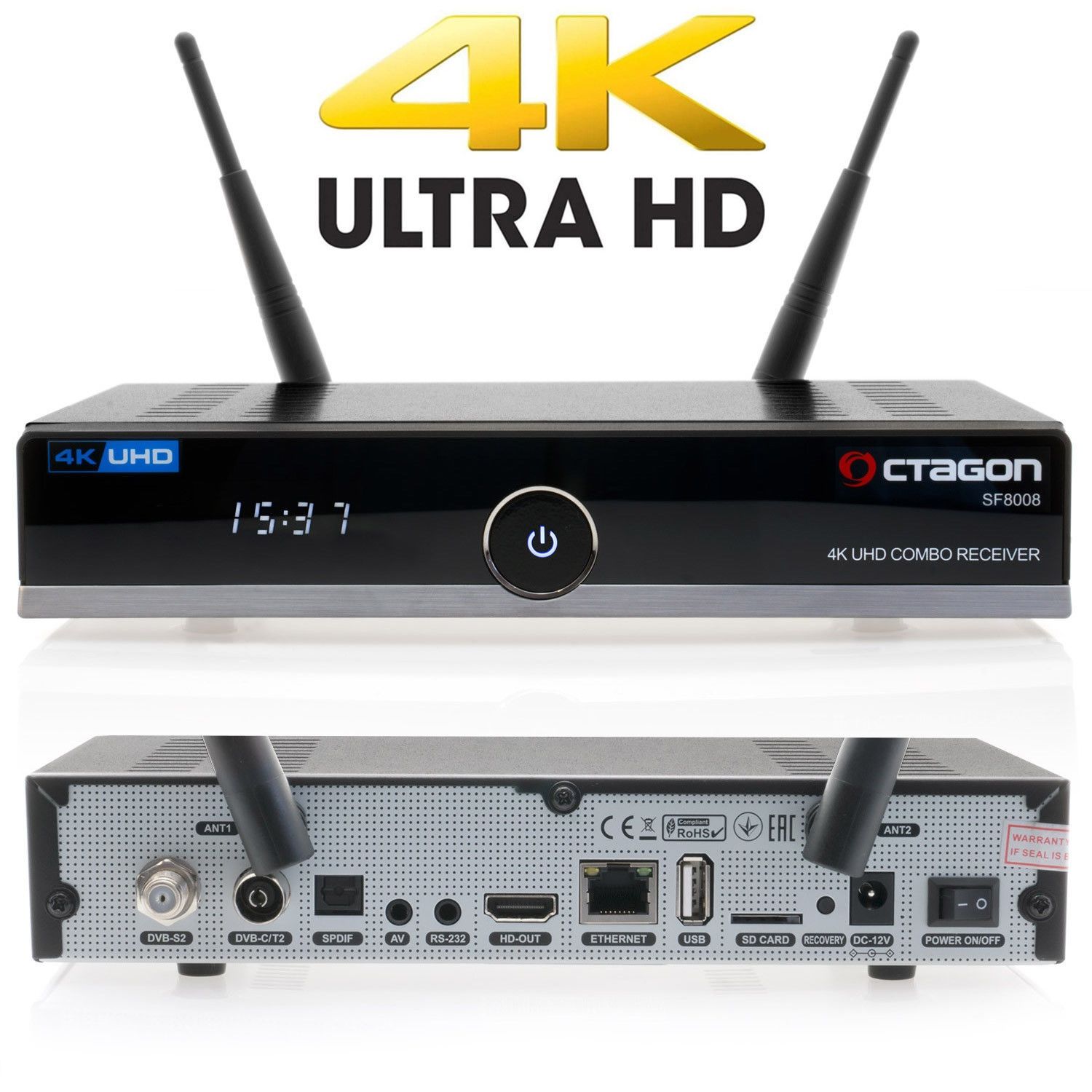 4260189994453 - OCTAGON SF8008 4K UHD 2160p H265 HEVC E2 Linux Dual Wifi DVB-S2X &  T2C Combo Receiver