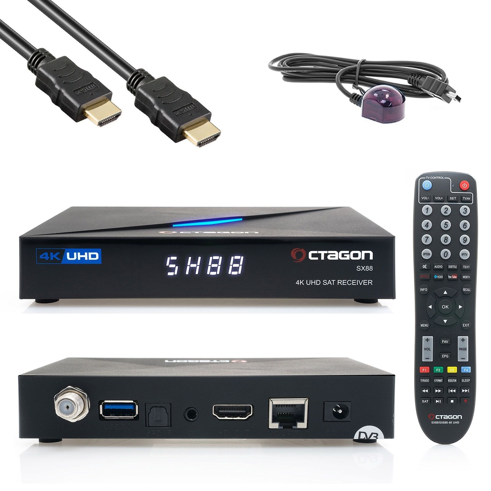 4260189996037 - OCTAGON SX88 4K UHD S2+IP HDMI USB Kartenleser H265 Stalker IPTV Multistream Receiver Schwarz