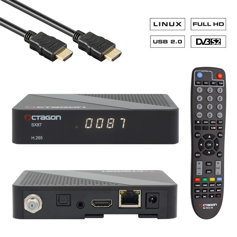 4260189996914 - OCTAGON SX87 Full HD IP H265 Linux HDMI USB LAN DVB-S2 Sat IP Receiver Schwarz