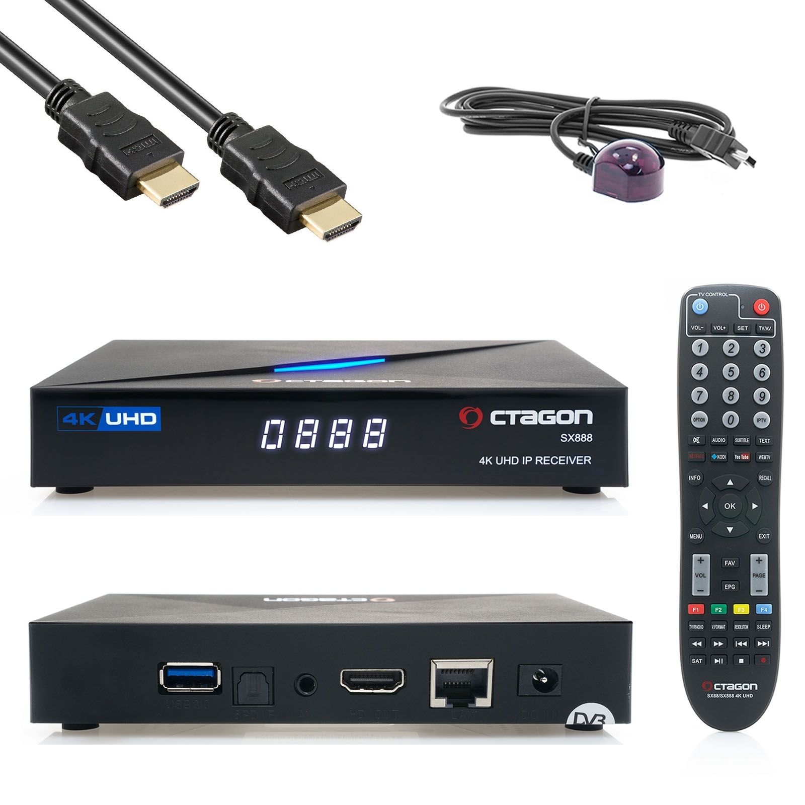 4260189999427 - OCTAGON SX888 4K V2 WL ULTRA HD IP HDMI USB H265 Stalker Multistream IPTV Receiver Schwarz