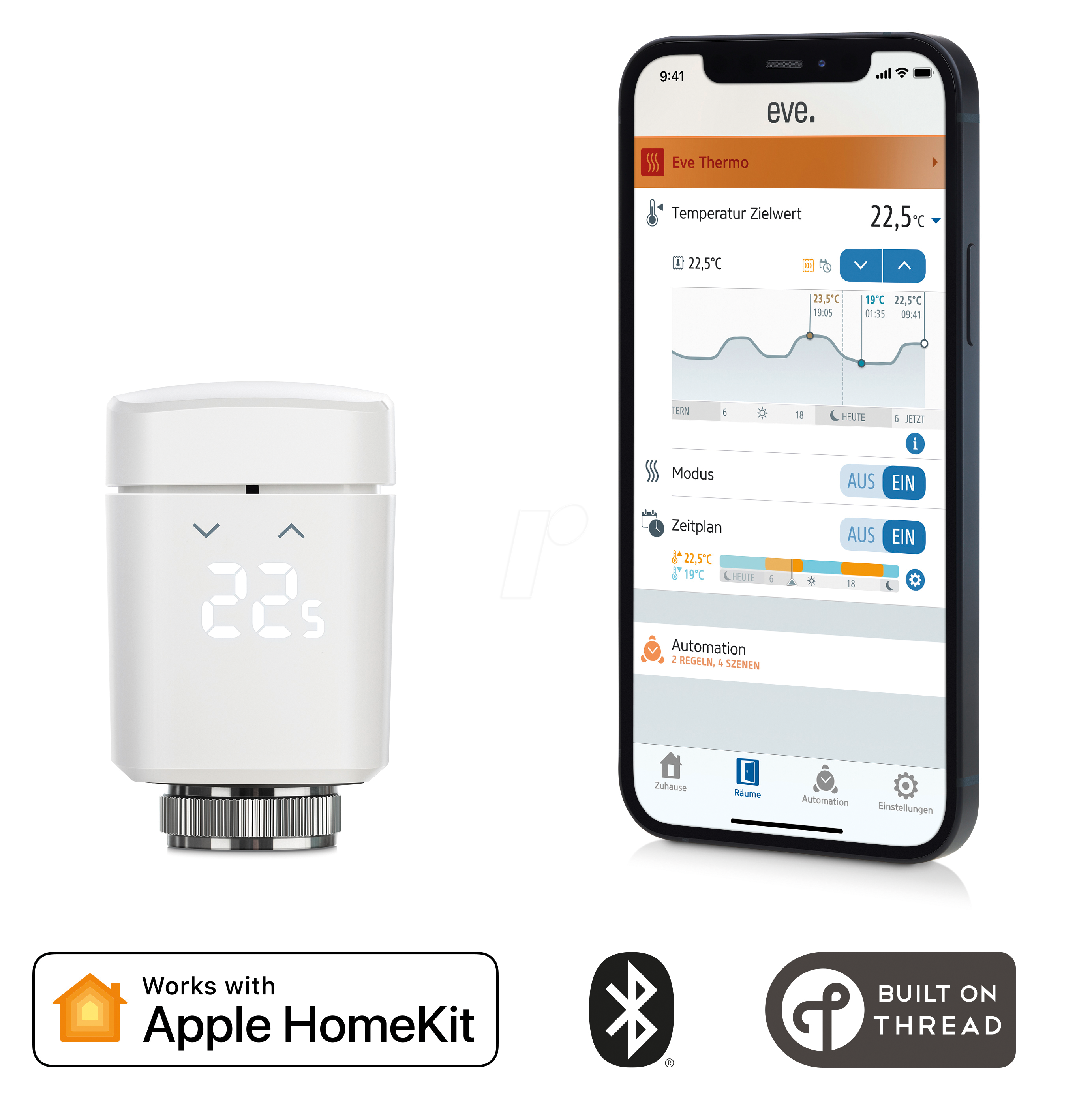 4260195392007 - EVE Eve Thermo - Smartes Heizkörperthermostat autonome Zeitpläne Apple HomeKit Bluetooth Thread Weiß