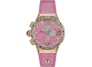 4260207818648 - Chronograph HAEMMER GERMANY TAFFY E-005 Armbanduhren rosa Damen Quarzuhren Quarzuhr Damenuhr Datum Stoppfunktion Saphirglas Lederarmband