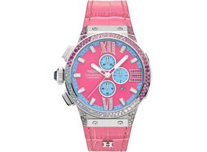 4260207820047 - Chronograph HAEMMER GERMANY RUBY E-011 Armbanduhren pink Damen Quarzuhr Damenuhr Datum Stoppfunktion Saphirglas Lederarmband