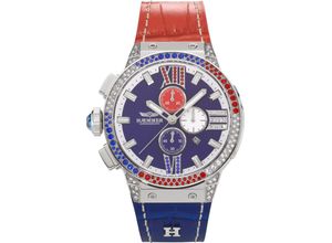 4260207820122 - Chronograph HAEMMER GERMANY BUBLY E-018 Armbanduhren blau (dunkelblau rot) Damen Quarzuhren Quarzuhr Damenuhr Datum Stoppfunktion Saphirglas Lederarmband