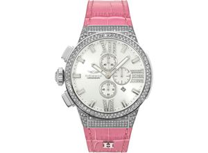 4260207820542 - Chronograph HAEMMER GERMANY ROSY E-026 Armbanduhren rosa Damen Quarzuhren Quarzuhr Damenuhr Datum Stoppfunktion Saphirglas Lederarmband