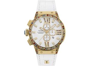 4260207820979 - Chronograph HAEMMER GERMANY GOLDEN SWAN E-037 Armbanduhren weiß Damen Quarzuhren Quarzuhr Damenuhr Datum Stoppfunktion Saphirglas Lederarmband