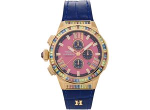 4260207821044 - Chronograph HAEMMER GERMANY AURELIA GR-003 Armbanduhren blau Damen Quarzuhr Damenuhr Datum Stoppfunktion Saphirglas Lederarmband