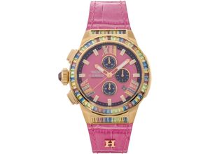 4260207821051 - Chronograph HAEMMER GERMANY CELINA GR-004 Armbanduhren rosa Damen Quarzuhren Quarzuhr Damenuhr Datum Stoppfunktion Saphirglas Lederarmband