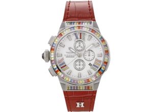 4260207821082 - Chronograph HAEMMER GERMANY LUCIA GR-007 Armbanduhren rot Damen Quarzuhren Quarzuhr Damenuhr Datum Stoppfunktion Saphirglas Lederarmband