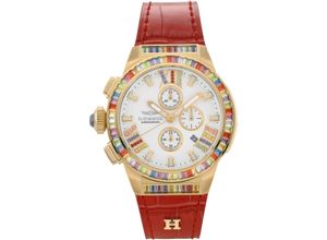 4260207821136 - Chronograph HAEMMER GERMANY ALIANA GR-012 Armbanduhren rot Damen Quarzuhr Damenuhr Datum Stoppfunktion Saphirglas Lederarmband