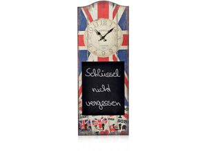 4260220440178 - Wanduhr Nostalgie Dekouhr mit schwarzer Schreibtafel aus Holz 30 x 80 x 45 cm uk Flagge inkl 3 Kleiderhaken - Melko