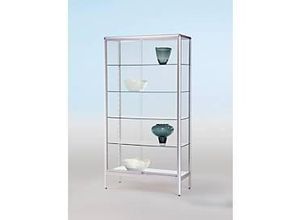 4260222862251 - Standvitrine BST Brandschutzklasse B1 5 Fächer abschließbare Schiebetüren B 380 x T 500 x H 1950 mm Aluminium Glas silber