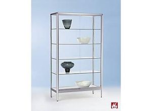 4260222862282 - Standvitrine BST Brandschutzklasse B1 5 Fächer abschließbare Schiebetüren B 730 x T 500 x H 1950 mm Aluminium Glas silber