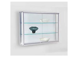 4260222862558 - Wandvitrine BST Brandschutzklasse B1 3 Fächer abschließbare Schiebetüren B 1520 x T 300 x H 1020 mm Aluminium Glas Metall silber-weiß