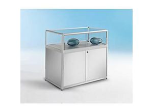 4260222865719 - Tischvitrine BST Brandschutzklasse B1 1 Fach und 1 Staufach abschließbare Schiebetüren B 480 x T 600 x H 1020 mm Aluminium Glas Metall silber