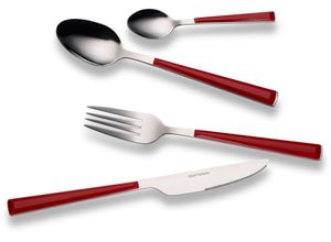 4260238063352 - Besteck-Set Basic Essbesteck-Sets Gr 24 tlg rot (rot edelstahlfarben) Besteckgarnituren CampingPicknickbesteck Kunststoffgriffe