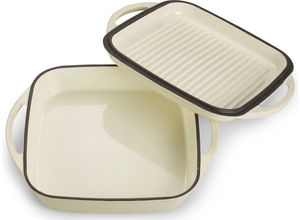 4260238066650 - Bräter Universalbräter und Pfanne 2-in-1 Set Auflaufform mit Deckel Emaille Gusseisen Emaille-Beschichtung für Backöfen Grill & Induktion beige