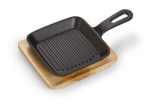 4260238066797 - Grillpfanne quadratische Auflaufform mit Servierbrett Gusseisen (Set 2-tlg) Servierbrett Grillstreifen Bereits eingebrannt Für Backöfen & Grill schwarz