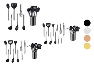 4260238067701 - Küchenorganizer-Set (Set 7-tlg) Kochbesteck mit Edelstahlgriff Antihaft-Silikon mit Utensilienhalter schwarz