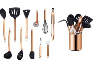 4260238067756 - Küchenorganizer-Set ECHTWERK braun (kupferfarben) Edelstahl Silikon Küchenhelfer-Sets Kochbesteck mit Edelstahlgriff Antihaft Silikon mit Utensilienhalter