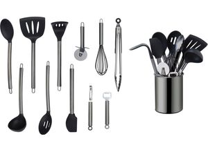 4260238067787 - Küchenorganizer-Set (Set 12-tlg) Kochbesteck mit Edelstahlgriff Antihaft Silikon mit Utensilienhalter schwarz