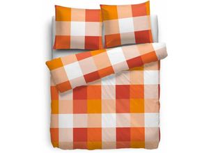 4260271411479 - Etérea - Renforcé Bettwäsche Rian Kariert Orange 200x200 cm + 2Stk 80x80 cm - Orange