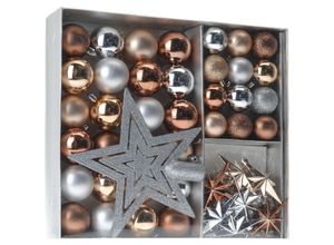 4260273057613 - Kunststoff Christbaumschmuck 45 Teile Set - kupfer   silber - Shatterproof Weihnachtskugeln bruchsicher - Tannenbaum Weihnachtsbaum Christbaum