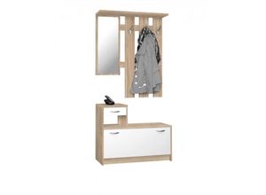 4260281756249 - Garderobe Diele Kleiderpaneel Schuhschrank Spiegel Eiche Sägerau Dekor Nb   w