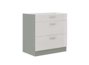 4260304595114 - Küchen Unterschrank 80 Bianca Weiss Hochglanz + Grau Vollauszug Soft-Close