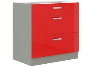 4260304595541 - Küchen Preisbombe - Küchen Unterschrank 80 Rot Glanz Vollauszug Soft-Close Küchenzeile Rose Bianca