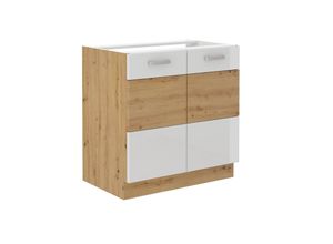 4260304596593 - Spülenschrank 80 cm Eiche Artisan + Weiß Hochglanz Küchenzeile Küchenblock Küche