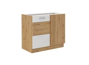 4260304596708 - Eckunterschrank 105 cm Eiche Artisan + Weiss Hochglanz Küchenzeile Küchenblock 4260304596708 - Eckunterschrank 105 cm Eiche Artisan + Weiss Hochglanz Küchenzeile Küchenblock