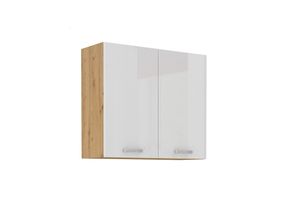 4260304596838 - Hängeschrank 80 cm Eiche Artisan + Weiß Hochglanz Küchenzeile Küchenblock Küche