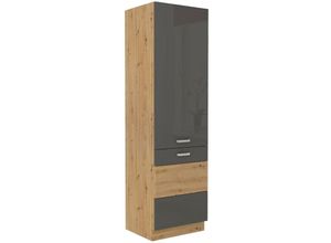 4260304596890 - Küchen Hochschrank 60 cm Eiche Artisan + Grau Hochglanz Küchenzeile Küchenblock