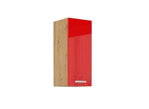 4260304597385 - Hängeschrank 30 cm Eiche Artisan + Rot Hochglanz Küchenzeile Küchenblock Küche