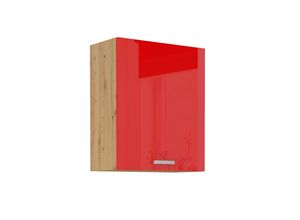 4260304597422 - Hängeschrank 60 cm Eiche Artisan + Rot Hochglanz Küchenzeile Küchenblock Küche