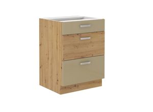 4260304597491 - Küchen Unterschrank 60 Eiche Artisan Cappuccino Hochglanz Vollauszug Soft-Close