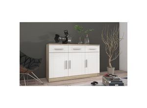 4260304597743 - Kommode Sideboard PARIS 3F-3S Wohnwand Wohnzimmer Anbauwand Weiss + Sonoma Eiche