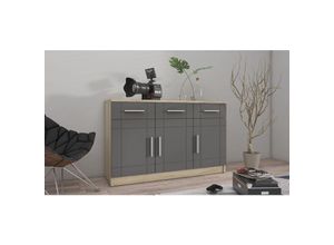 4260304597767 - Küchen Preisbombe - Kommode Sideboard paris 3F-3S Wohnwand Wohnzimmer Anbauwand Grau + Sonoma Eiche