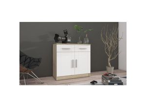 4260304597774 - Küchen Preisbombe - Kommode Sideboard paris 2F-2S Wohnwand Wohnzimmer Anbauwand Weiss + Sonoma Eiche