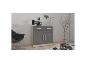 4260304597798 - Küchen Preisbombe - Kommode Sideboard paris 2F-2S Wohnwand Wohnzimmer Anbauwand Grau + Sonoma Eiche