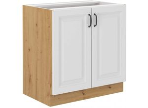 4260304597903 - Unterschrank 80 cm Stilo Weiss + Eiche Artisan Küchenzeile Küchenblock Küche
