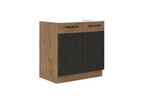 4260304599037 - Vigo Spülenschrank 80cm Eiche Lancelot Matera Grau Küchenzeile Küchenblock Küche