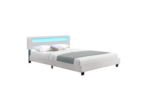 4260304762950 - Polsterbett Paris – modernes Bettgestell mit led Beleuchtung Lattenrost & Kopfteil – Kunstleder & Holz – Bett Doppelbett – 180×200 cm weiß - Juskys