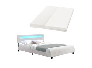 4260304768389 - Polsterbett Paris 180 x 200 cm mit Matratze Lattenrost led Beleuchtung & Kopfteil - Kunstleder & Holz - Bett Bettgestell Doppelbett – weiß - Juskys