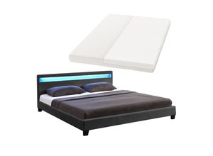 4260304768396 - Polsterbett Paris 180 x 200 cm mit Matratze Lattenrost led Beleuchtung & Kopfteil - Kunstleder & Holz - Bett Bettgestell Doppelbett - grau - Juskys