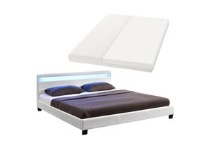 4260304768822 - Polsterbett Paris 160 x 200 cm mit Matratze Lattenrost led Beleuchtung & Kopfteil - Kunstleder & Holz - Bett Bettgestell Jugendbett – weiß - Juskys