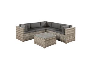 4260304769768 - Polyrattan Lounge Nassau beige für 5 Personen mit Ecksofa & Tisch – Bezüge Dunkelgrau